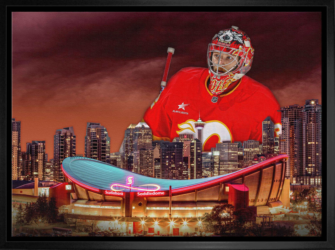 Dustin Wolf 20x29 Framed Canvas Flames Skyline