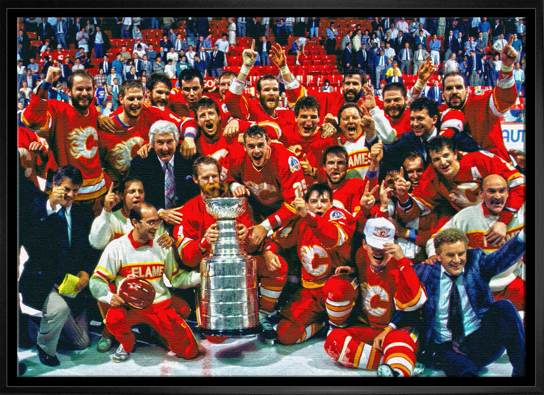 Calgary Flames 20x29 Framed Canvas 1989 Cup Celebration