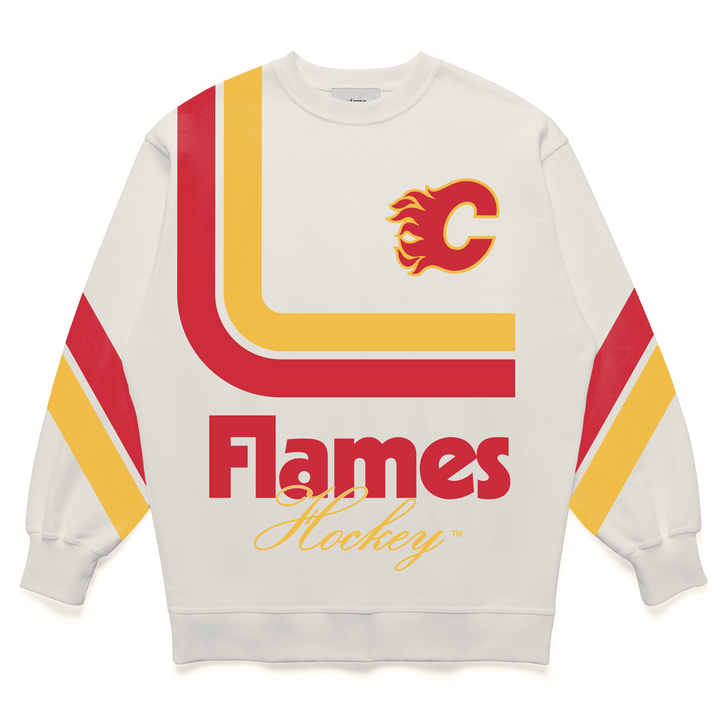 Flames Basico Branco Retro Lines Crew