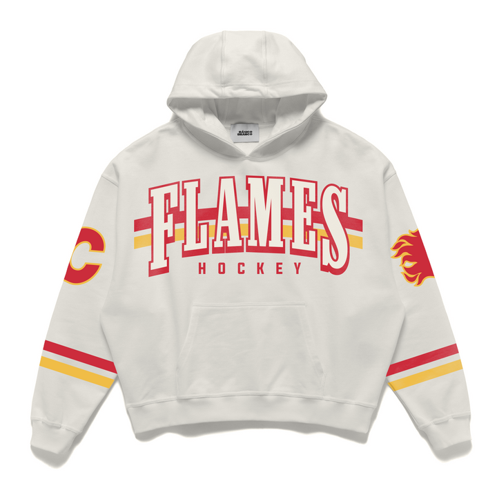 Flames Basico Branco Retro Lines Pullover Hoodie