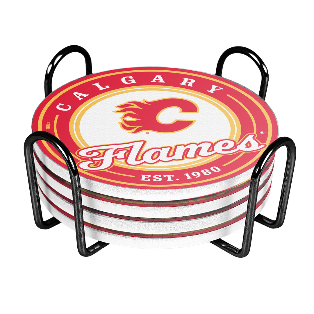Flames 4pc Round Ceramic Coaster Set