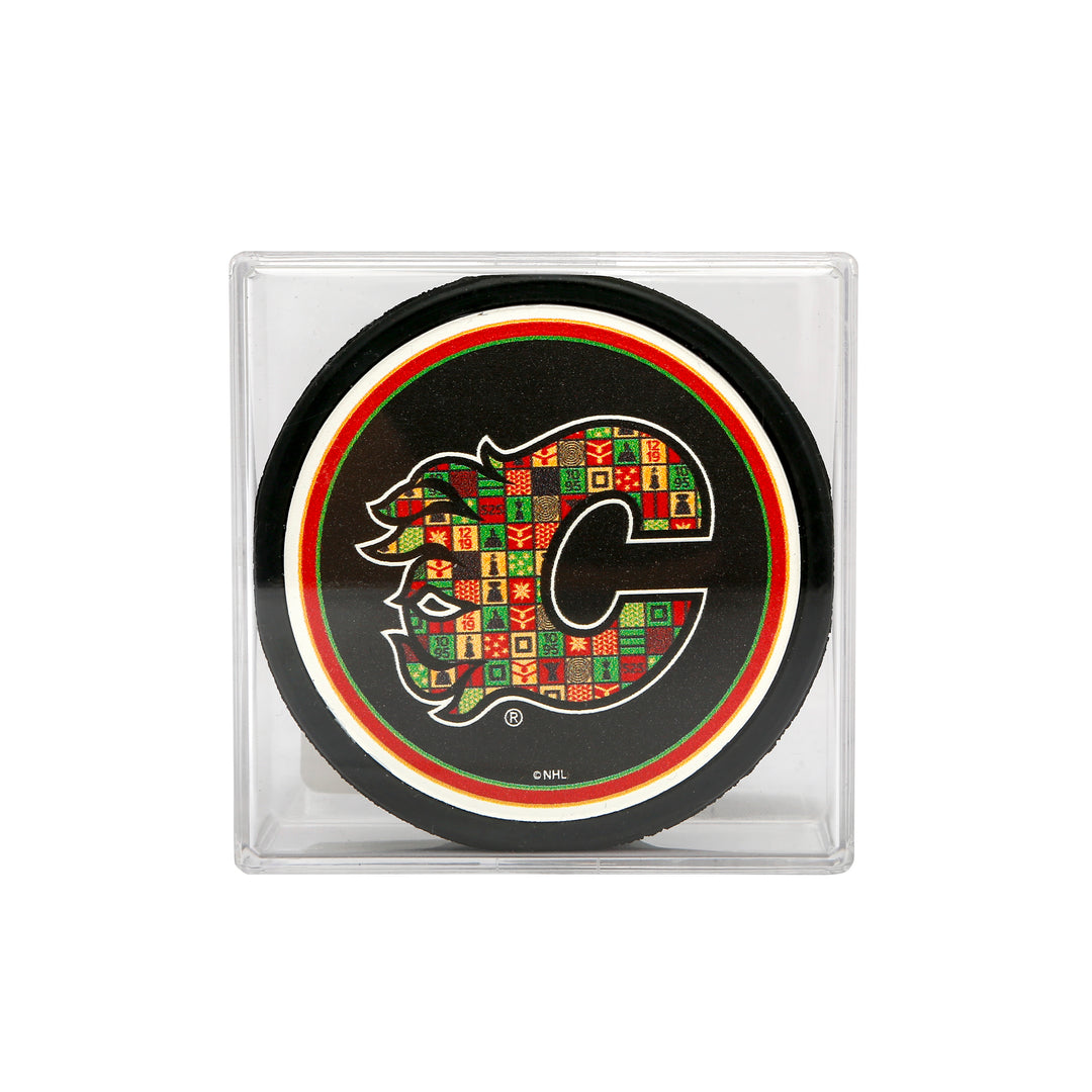 Flames Black History Month Cubed Puck