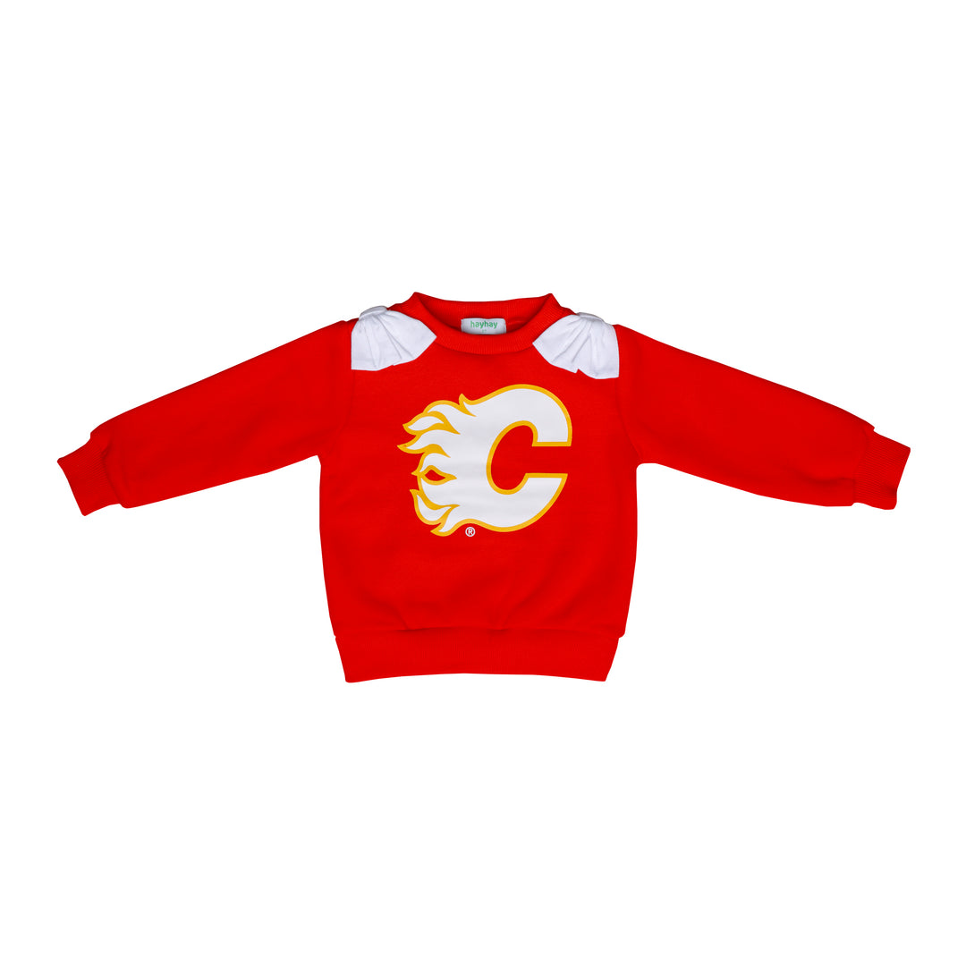 Flames Tot Girls Bow Fleece Crewneck