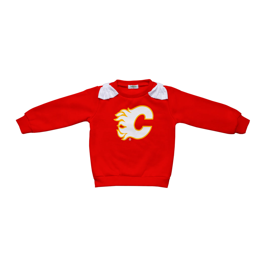 Flames Child Girls Bow Fleece Crewneck