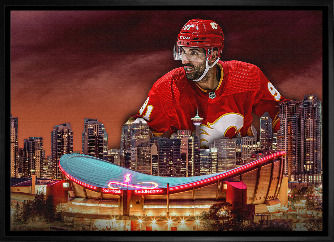 Nazem Kadri 20x29 Framed Canvas Flames Skyline