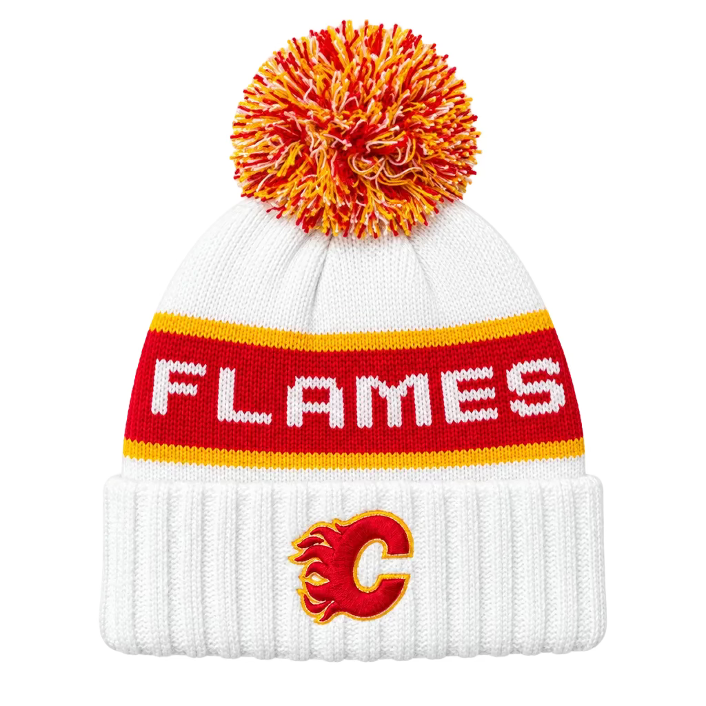 Flames Adult Heavy Knit Toque Wht