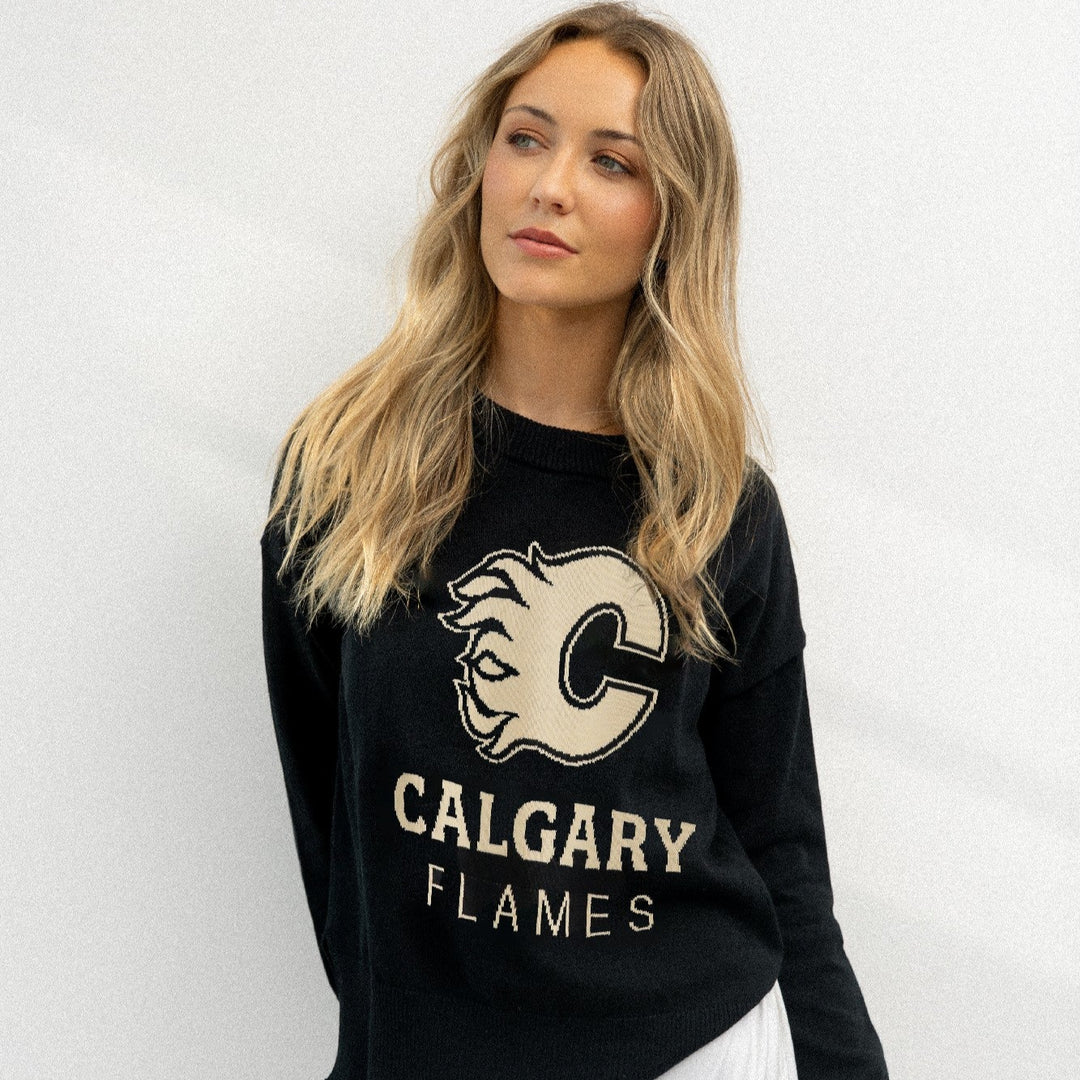 Flames Ladies Line Change Team Logo Knit Crew