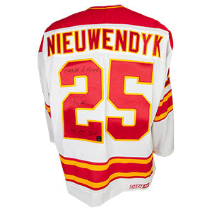 Flames Forever a Flame Nieuwendyk Autographed Vintage White Jersey